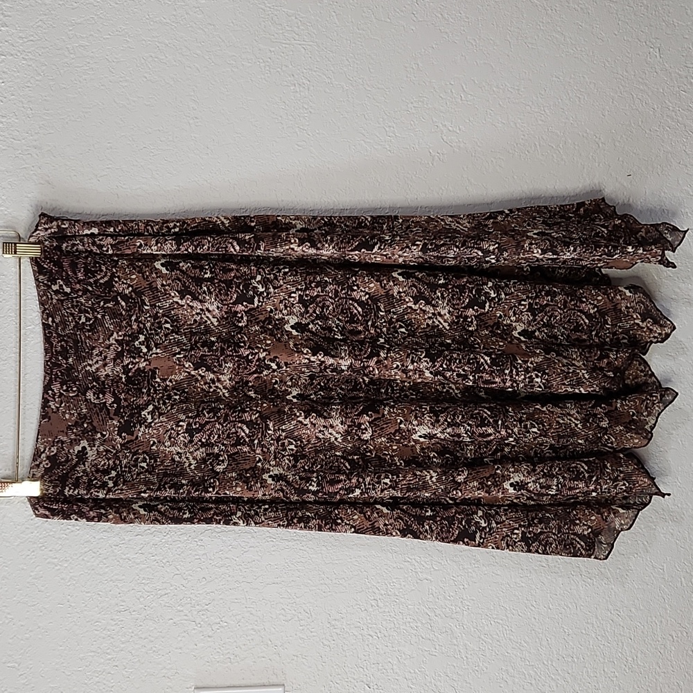 Style & Co Brown w/Mulit Color Rayon Midi Flowy Shark Bite Hem Skirt Sz. 6